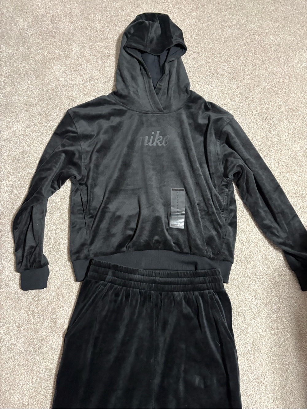 Nike Kids Black Velour Hoodie & Jogger Set